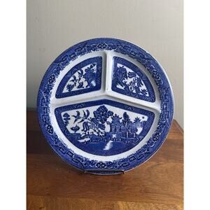 Vintage Blue Willow Divided Grill Plate
